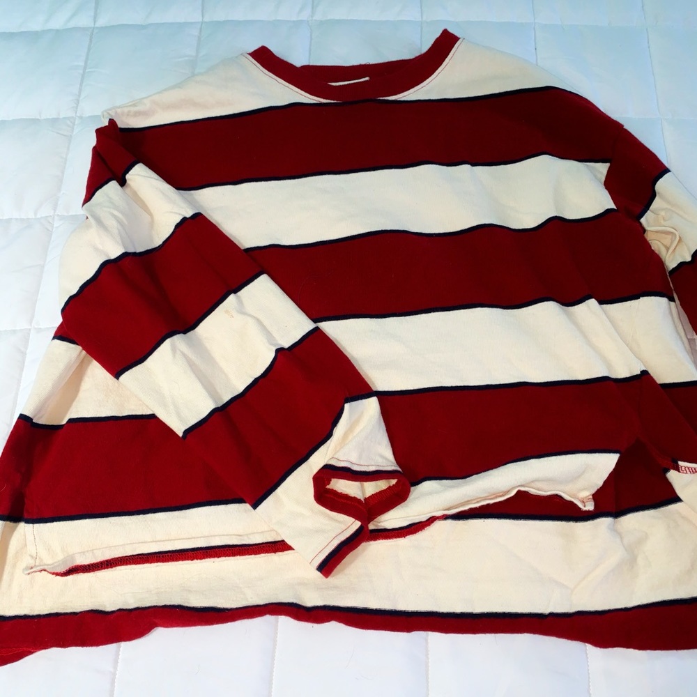 Burgundy Striped Long Sleeve Crew Neck